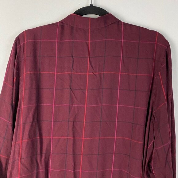 J Jill Button Up Shirt Womens XL Burgundy Plaid Rayon Long Sleeve - Picture 7 of 9